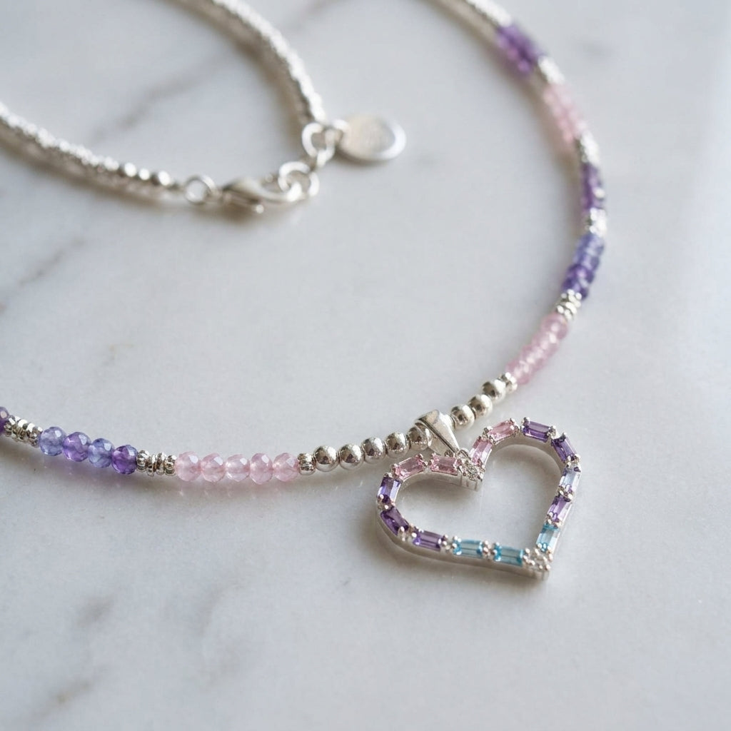 Collar cuarzo rosado y amatista